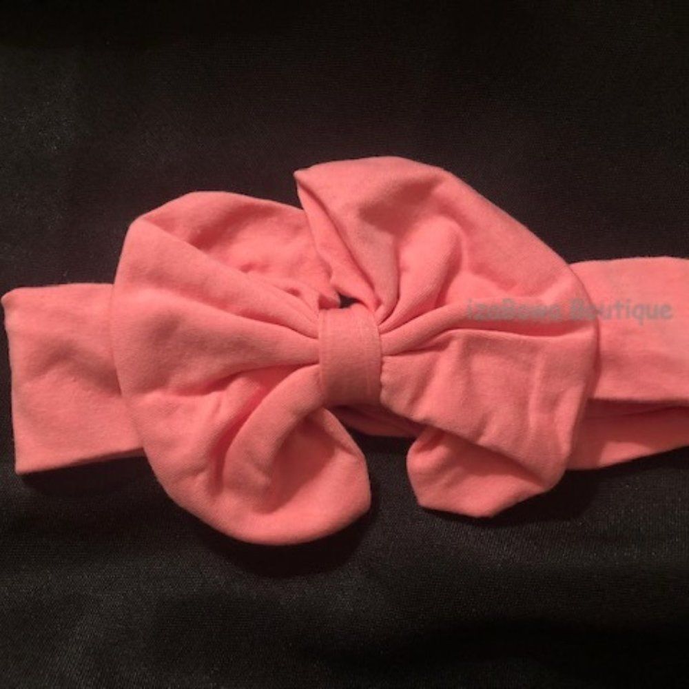 Peach Cotton Big Bow Headband  (2)  PECMES  Handmade NWT Boutique